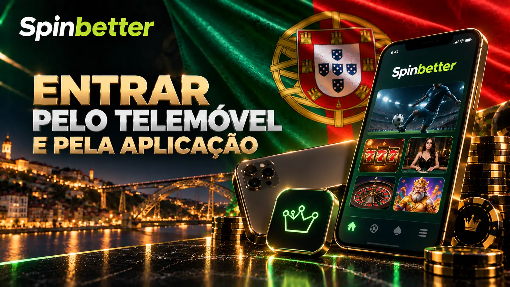 Ecrã inicial da aplicação num telemóvel, com desporto e casino lado a lado